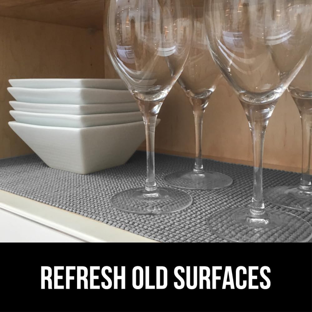 GORILLA GRIP powerGRIP Drawer Shelf and Cabinet Liner, Thick Strong Hold, Non-Adhesive Liners Protect Kitchen Cabinets and Cupboard, Bathroom Drawers, Easy Install, Breathable Mat, 12" x20', Gray