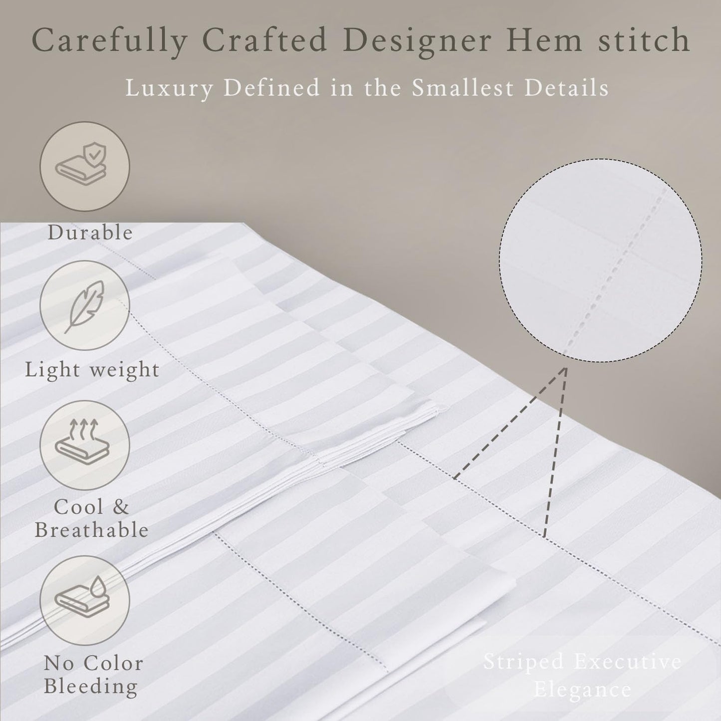 Threadmill 500 Thread Count Twin Size Damask Stripe, 3 Pc Luxury Cotton Bedding Set, Breathable & Soft Stripe Hotel White Sheets with 15" Elasticized Deep Pocket, 1 Pillowcase & Free Tote Bag