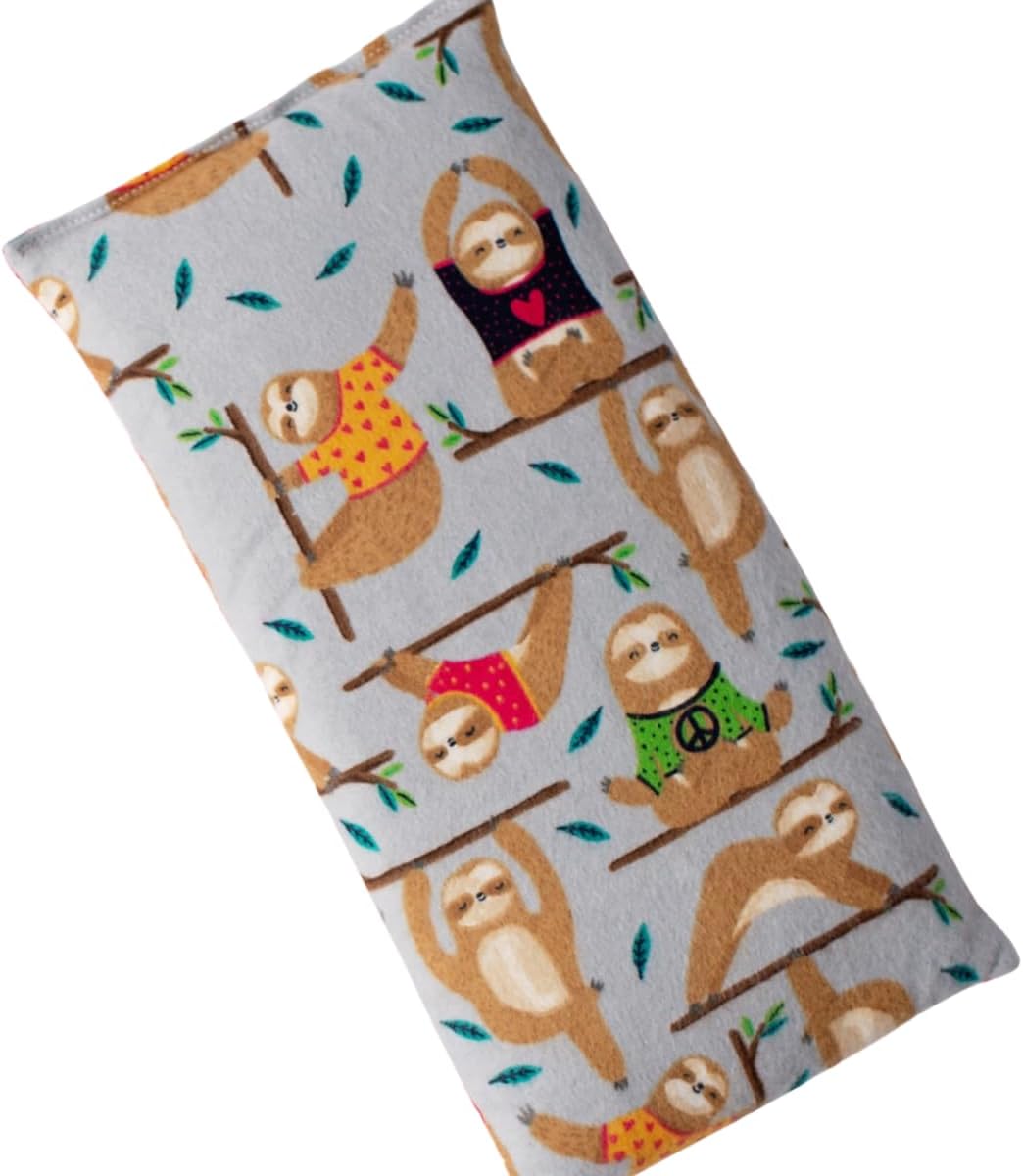 Microwave Heating Pad Filled with Flax Seed and Choice of Dried Herbs, Herbal Cold Pack, Good Size for Back Pain and Cramps, Hot and Cold Therapy, 6" x 12" (Yoga Sloth, Lavender & Peppermint)