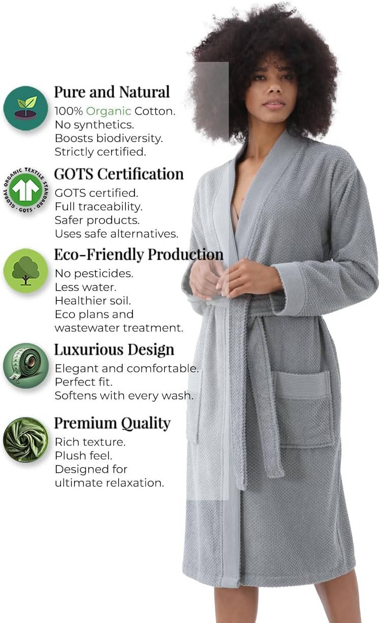 SEYANTE Organic Turkish Cotton Terry Hooded Kimono Bathrobe, Robe for Women