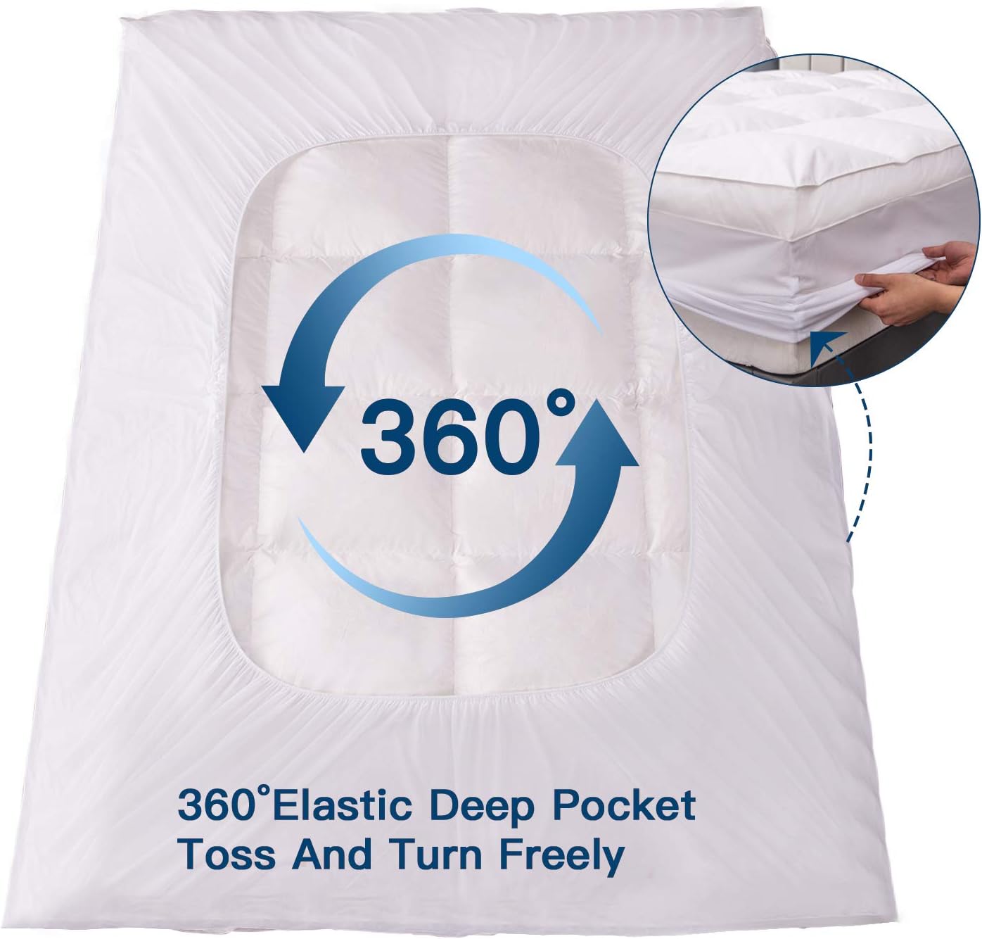 ELEMUSE Twin Size Extra Thick Fusion Goose Down Feather Filled Mattress Topper, Plush Fluffy Double Layer Pillowtop Mattress Pad Cover, Soft Featherbed with 8-21 Inch Deep Pocket