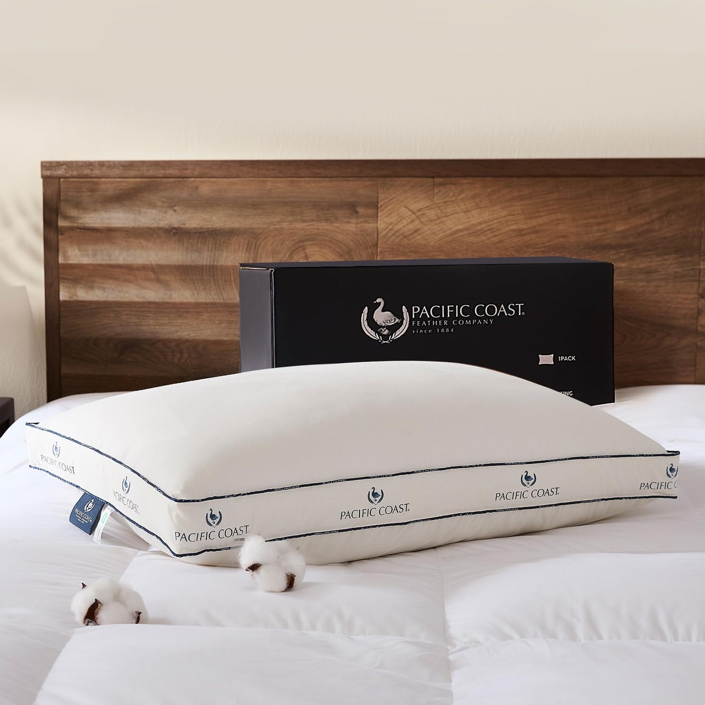 Pacific Coast Goose Firm Bed Pillows of Standard Size, 100% Organic Cotton Cover, Gusseted Design for Sleeping, Feather and Down Pillows of Hotel Collection