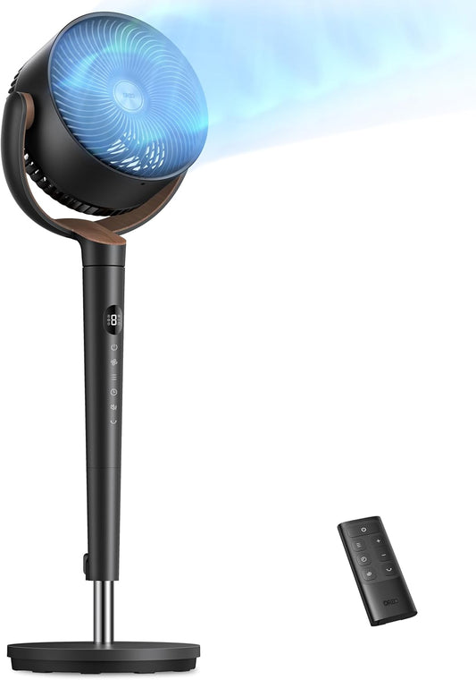 Dreo Fan for Bedroom, 120° Oscillating Standing Fan, Quiet Floor Fan with DC Motor, Pedestal Fan for Room, 9 Speeds, 4 modes, 20dB, 120° Manual Vertical, 37-42" Adjustable Height, 9H Timer, Black