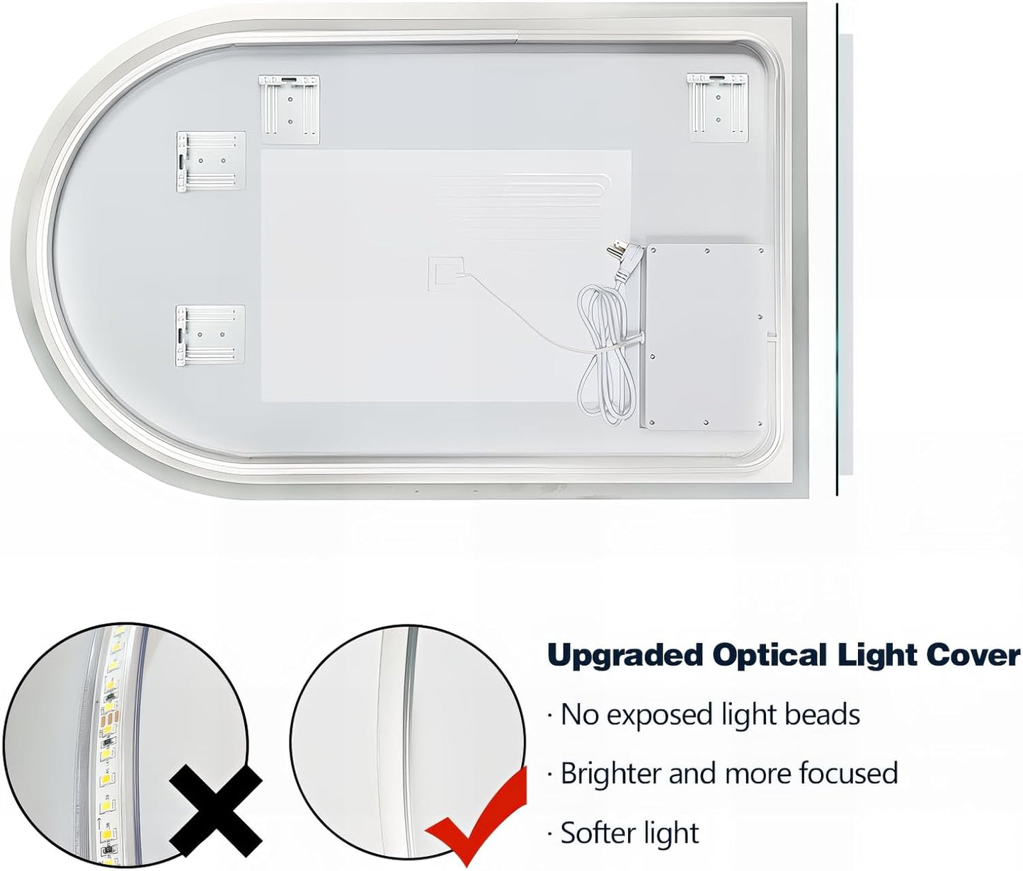 Niccy Arched LED Bathroom Mirror, 48x30 Arch Wall Mounted Frameless Bathroom Mirror for Vanity, Smart Lighted Frontlit Mirrors with Memory Function for Bathroom Bedroom Beauty Hair Salon