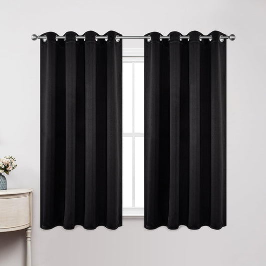 Joydeco Blackout Curtains 54 Inch Length 2 Panels Set, Thermal Insulated Long Curtains& Drapes 2 Burg, Room Darkening Grommet Drapes for Living Room Bedroom Window (W52 x L54 Inch, Black)