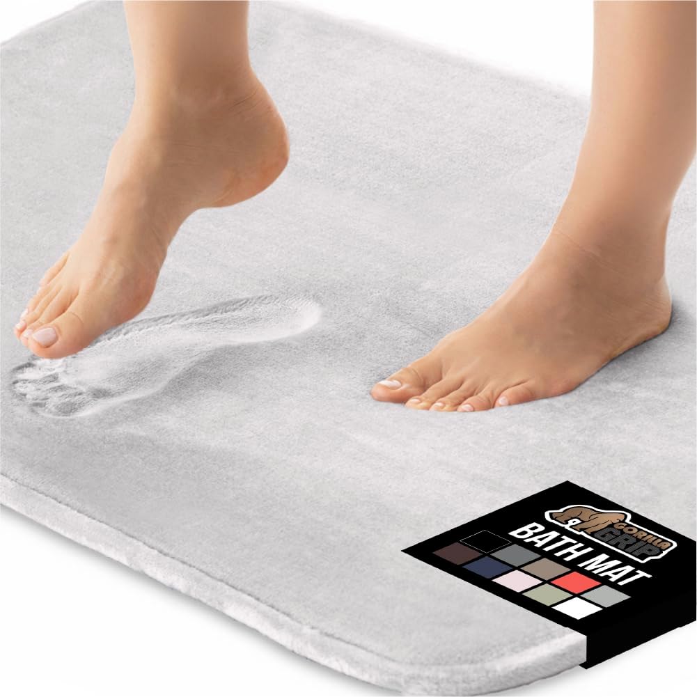 GORILLA GRIP Memory Foam Bath Rugs, Soft Absorbent Velvet Bathroom Mats, Durable Dots on Underside, Machine Washable Bathmat, Carpet Rug Room Decor for Shower Floor, 30x20 Mat, Light Gray