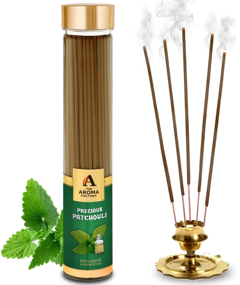 The Aroma Factory Agarbatti, Luxury Precious Patchouli Incense Sticks, Low Smoke & Zero Charcoal, Premium, Fresh, & Fruity Fragrance for Home, Meditation, 100g X 1Bottle Pack
