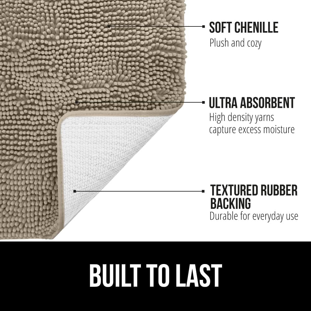 GORILLA GRIP Bathroom Rug Sets, Soft Chenille 2 Piece Area Rugs Set, Toilet Base Mat and 30x20 Carpet, Absorbent Microfiber Washable Mats Dry Quickly, Home Décor and Bath Room Accessories, Gray Beige