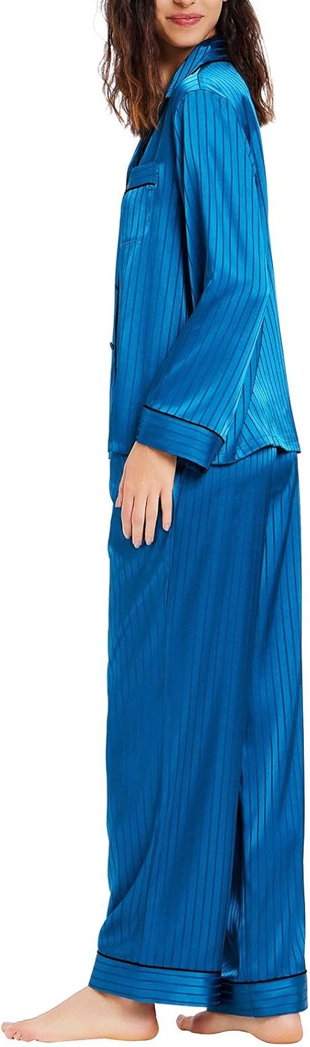 Lonxu Silk Satin Womens Pajama Sets Button Down Sleepwear Loungewear XS~3XL