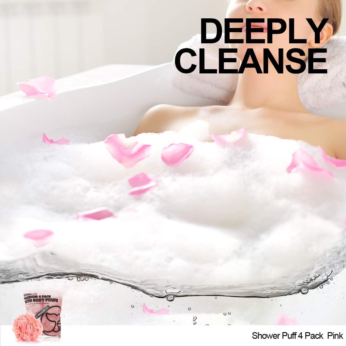 Loofah Sponge Bath Sponge for Women Men 4 Pack (Pink)