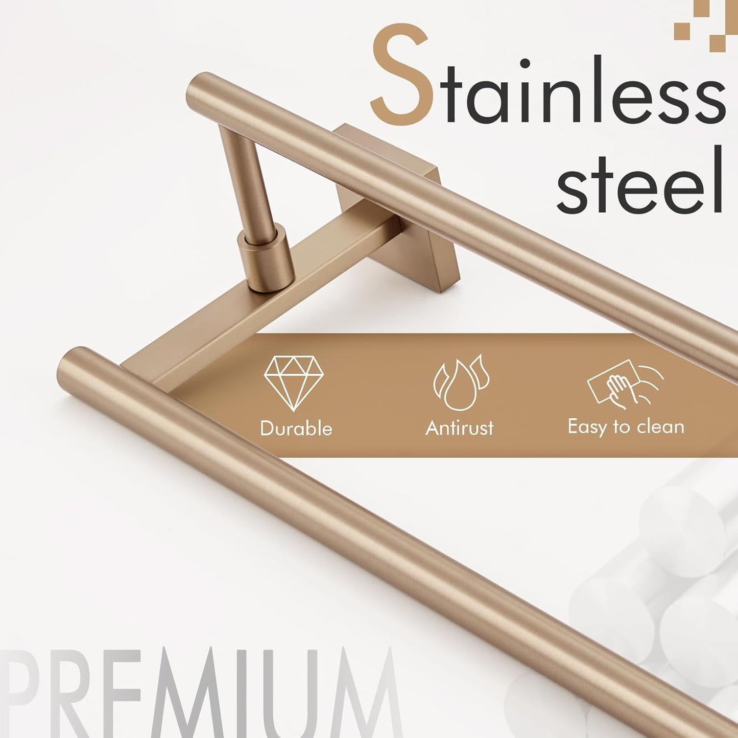 KOKOSIRI Towel Bars 32-Inch Bathroom Towel Holder Champagne Bronze Double Bath Towel Racks Wall Mounted Stainless Steel B5009CPG-L32
