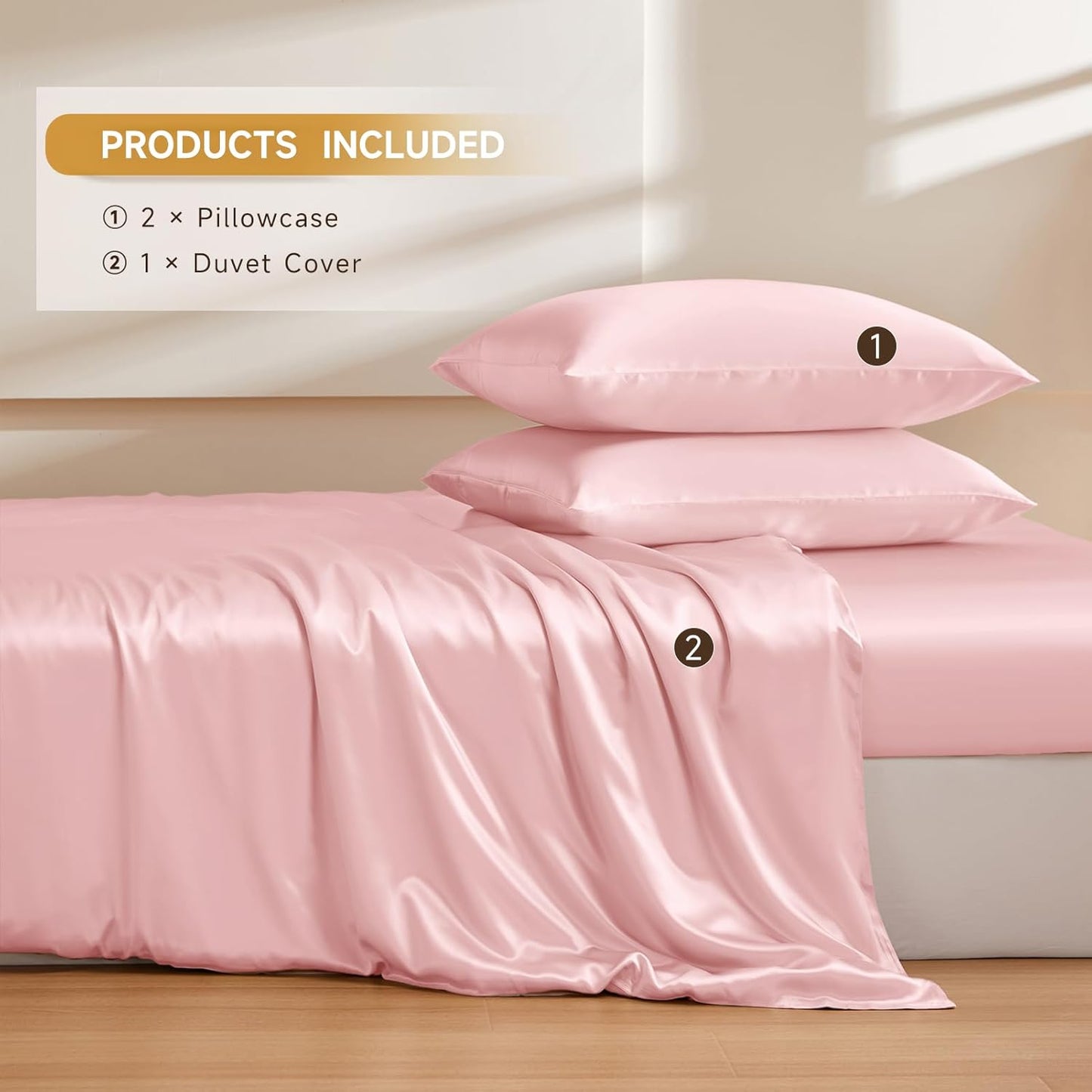 THXSILK 100% Pure Mulberry Silk Duvet Cover Set 3 Piece, 6A+ Grade Luxury Soft Bedding Silk Sheets for Hair and Skin, 1 Pcs Quilt/Comforter Cover with 2 Zippered Pillowcases (Charming Pink, Queen)