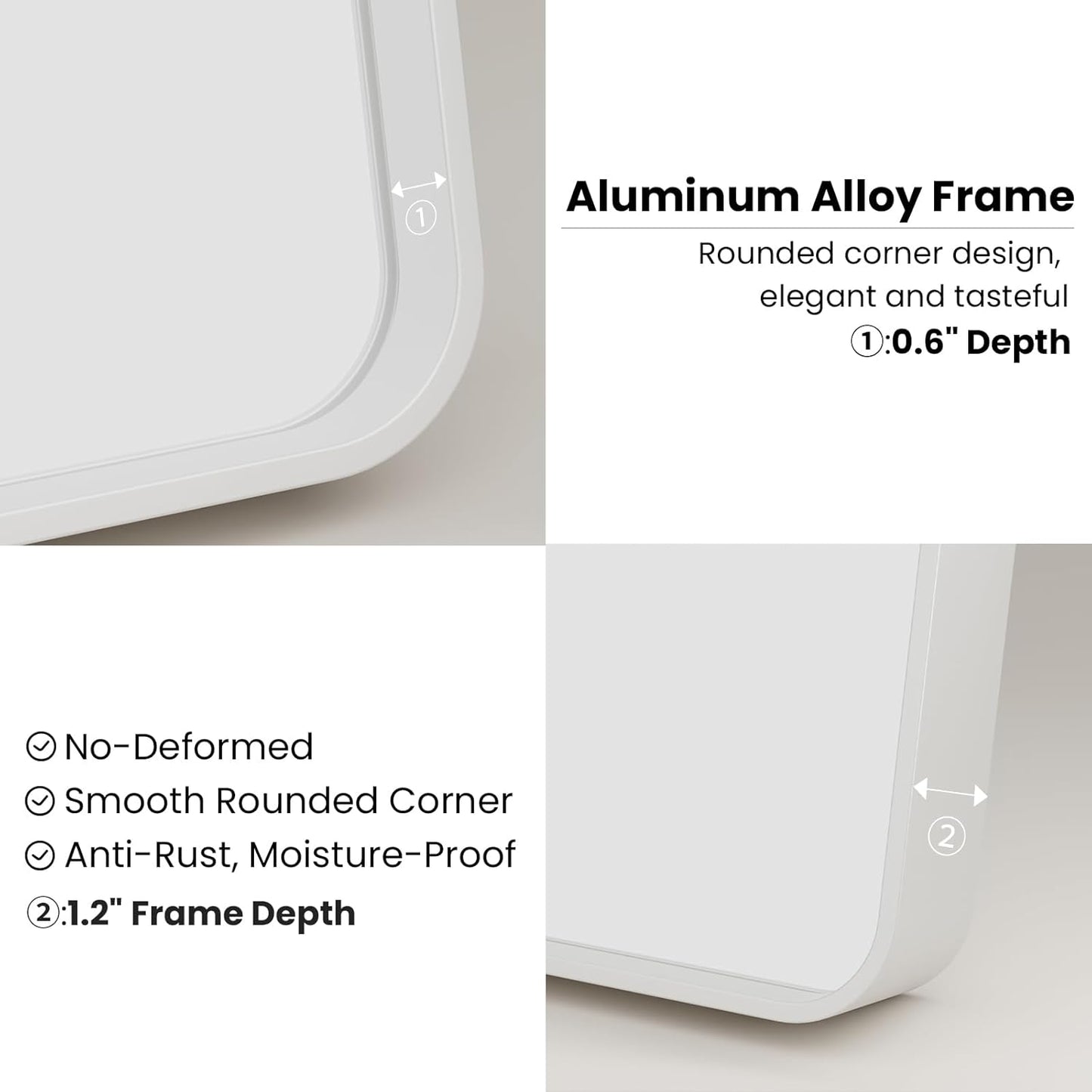 White Bathroom Mirror 22x30 Inch, White Metal Framed Bathroom Mirror for Wall, Rounded Rectangle Matte Bathroom Vanity Mirror, Tempered Glass, Anti-Rust, Horizontal/Vertical