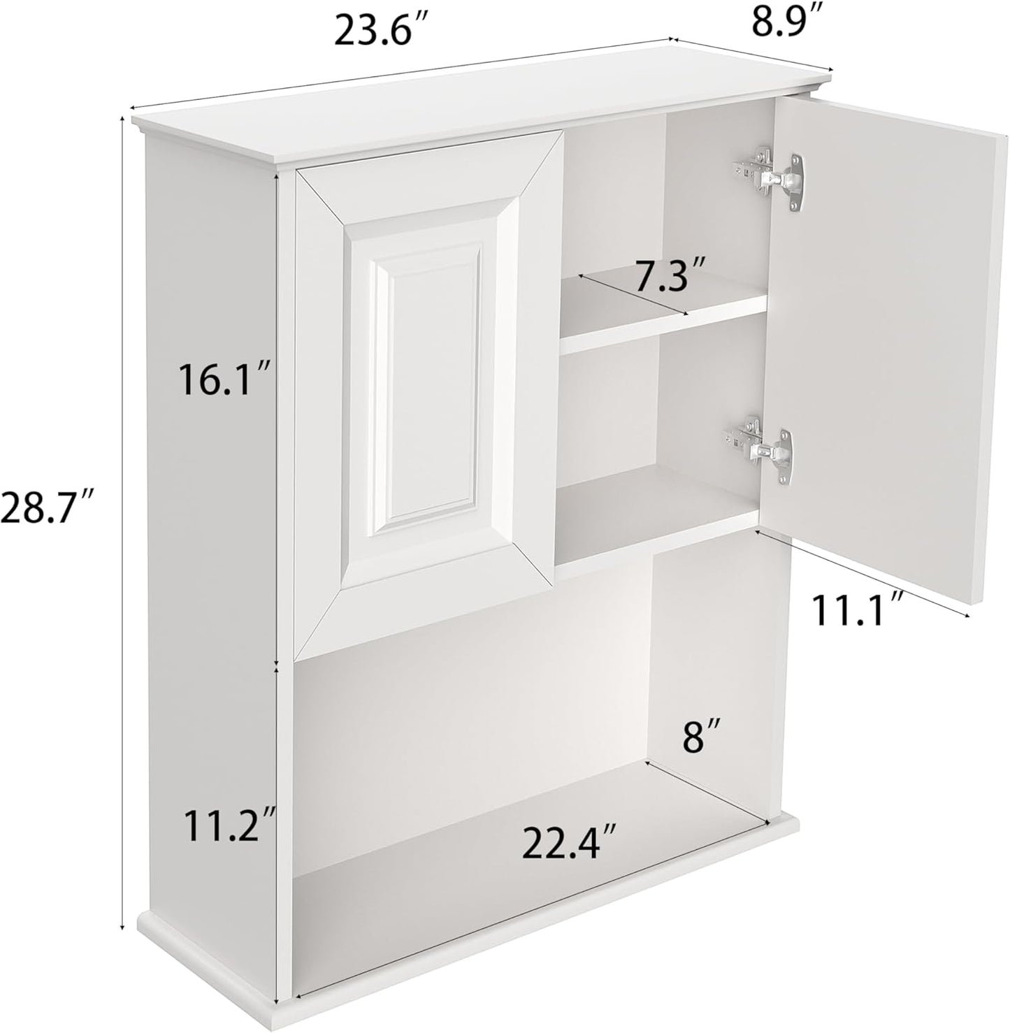 Bathroom Wall Cabinet Wooden with 2 Doors,Over the Toilet Storage Cabinet,Bathroom and Laundry Wall Mount Storage Medicine Cabinet with Open and Adjustable Shelf,Easy Assembly (Style B-1 PC, White)