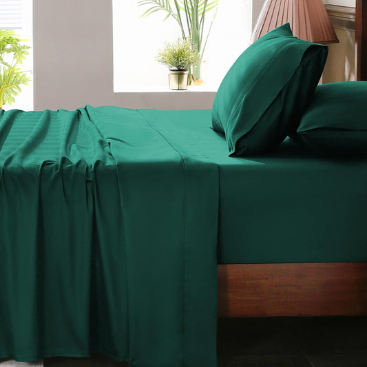 Extra Deep Pocket King Sheets 18-24 Inch 1000 Thread Count 100% Egyptian Cotton Sateen Weave Soft Breathable 4 Pieces（King，Dark Green）
