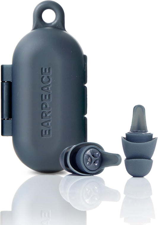 EarPeace Everyday Ear Plugs for Noise Reduction & Noise Control – High-Fidelity Earplugs, Comfortable & Reusable Earplugs for Travel, Sleep, Work, Snoring Blocking, Includes Carrying Case – (Navy)