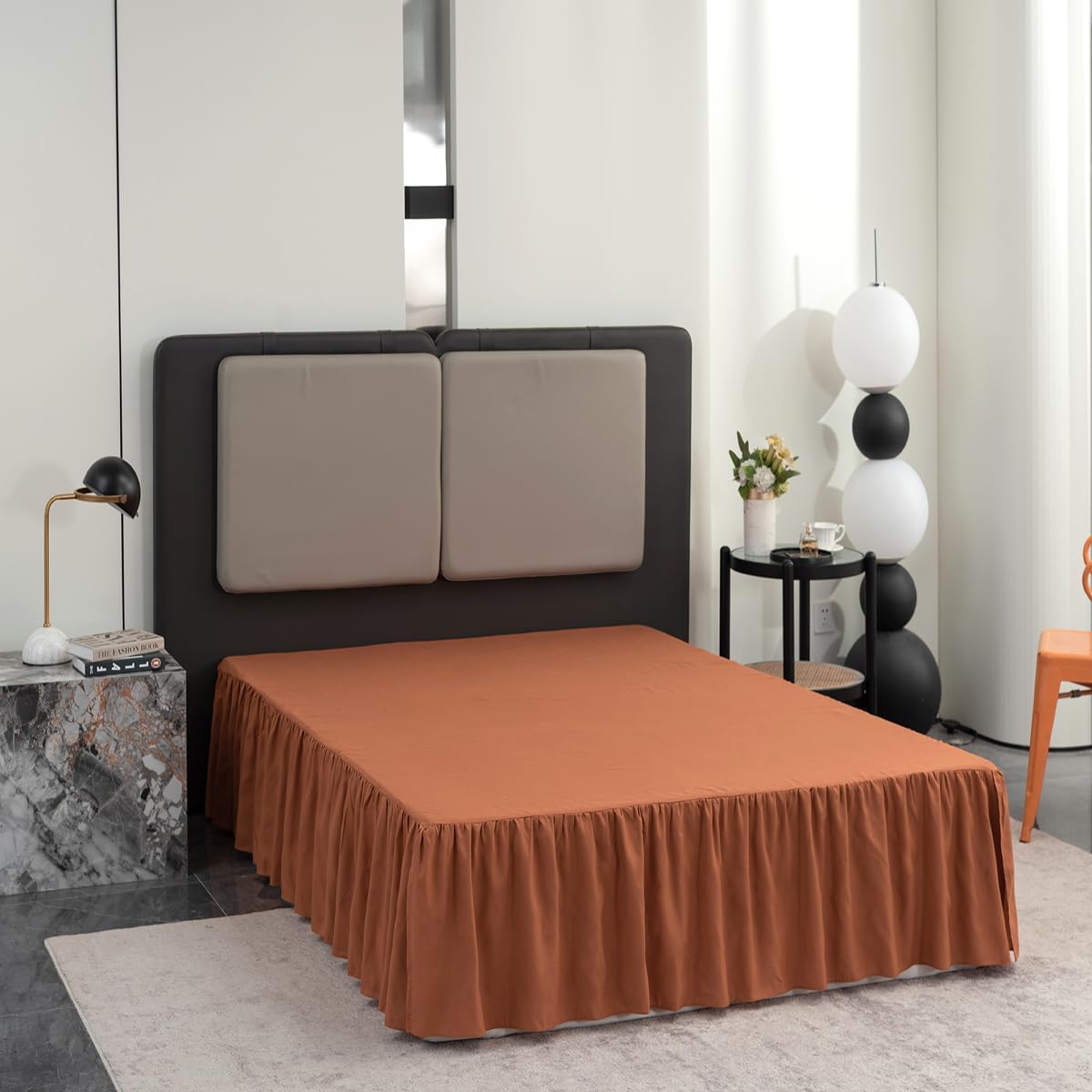 Terracotta Bed Skirt King Size Ruffled Bed Skirt with Split Corners, King Bed Skirt 14 Inch Drop, King Size Bed Skirt Terracotta for Ruffled Bed Skirt with Split Corners, Bed Skirt King Size