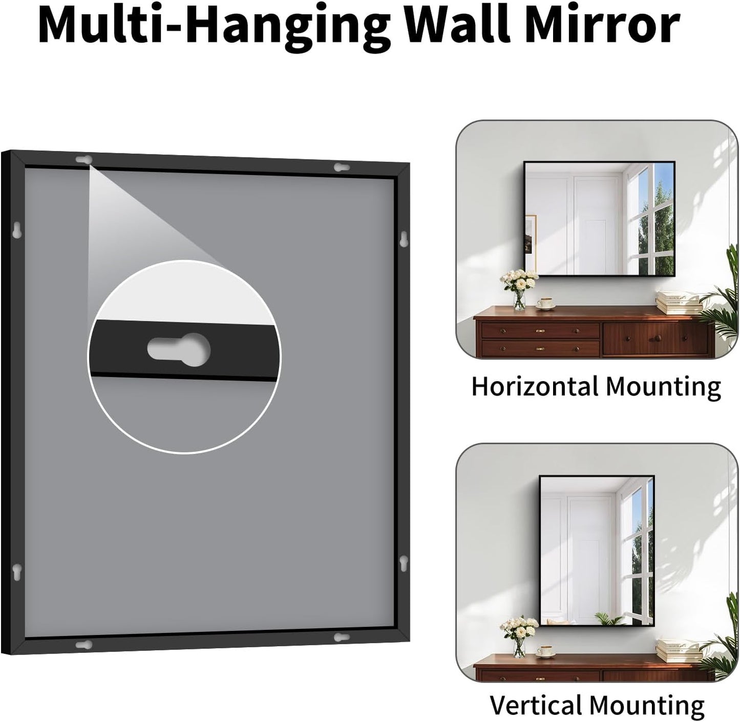 Koonmi Black Framed Bathroom Mirror - Shatterproof 36"x24" Tempered Glass, HD No Distortion, Horizontal/Vertical Mount, Modern Matte Aluminum Alloy Frame