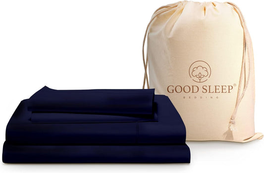 Good Sleep Bedding Twin Sheets Set - 100% Egyptian Cotton, Soft, 4 Pc, Deep Pocket, Hotel Quality, Navy Blue