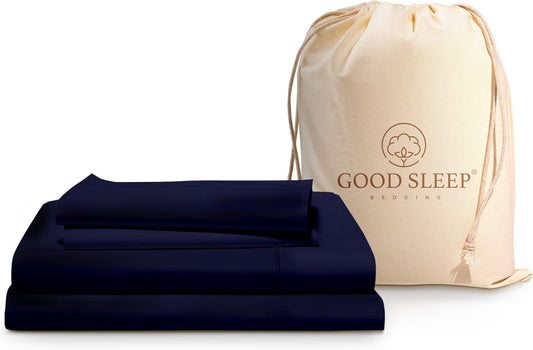 Good Sleep Bedding Twin XL Sheet Set - 100% Egyptian Cotton Bedding Set, 4 Pc, Twin XL Bed Sheets, Soft, Luxury Sateen Weave, 16" Deep Pocket XL Twin Sheet Set - Navy Blue Sheets
