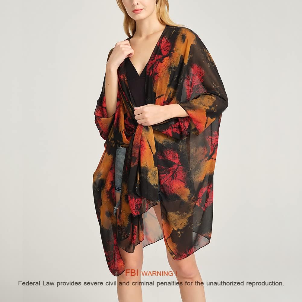 Women's Bohemian Floral Chiffon Beach Cover up Swimsuit Kimono Summer Swimwear Cardigans