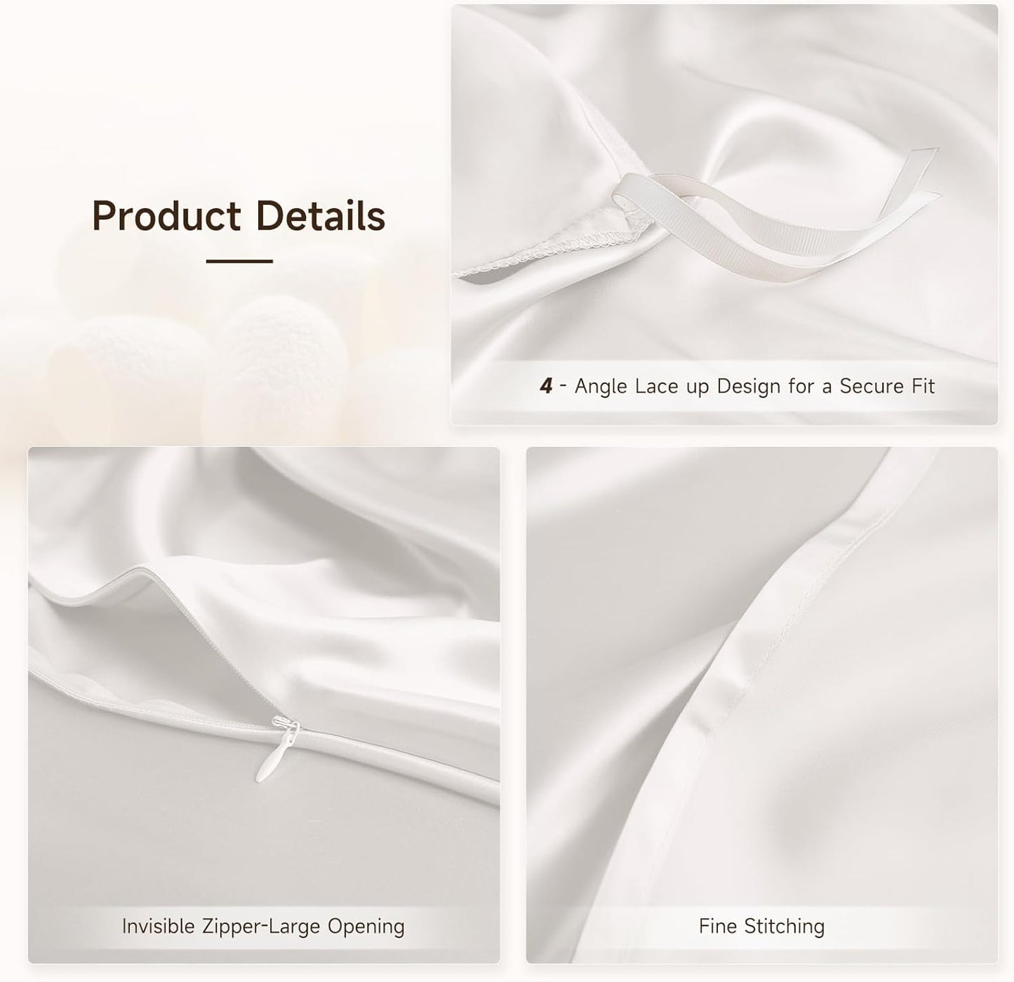 THXSILK 100% Pure Mulberry Silk Duvet Cover Set 3 Piece, 6A+ Grade Luxury Soft Bedding Silk Sheets for Hair and Skin, 1 Pcs Duvet/Quilt/Comforter Cover with 2 Zippered Pillowcases (Cream White, King)