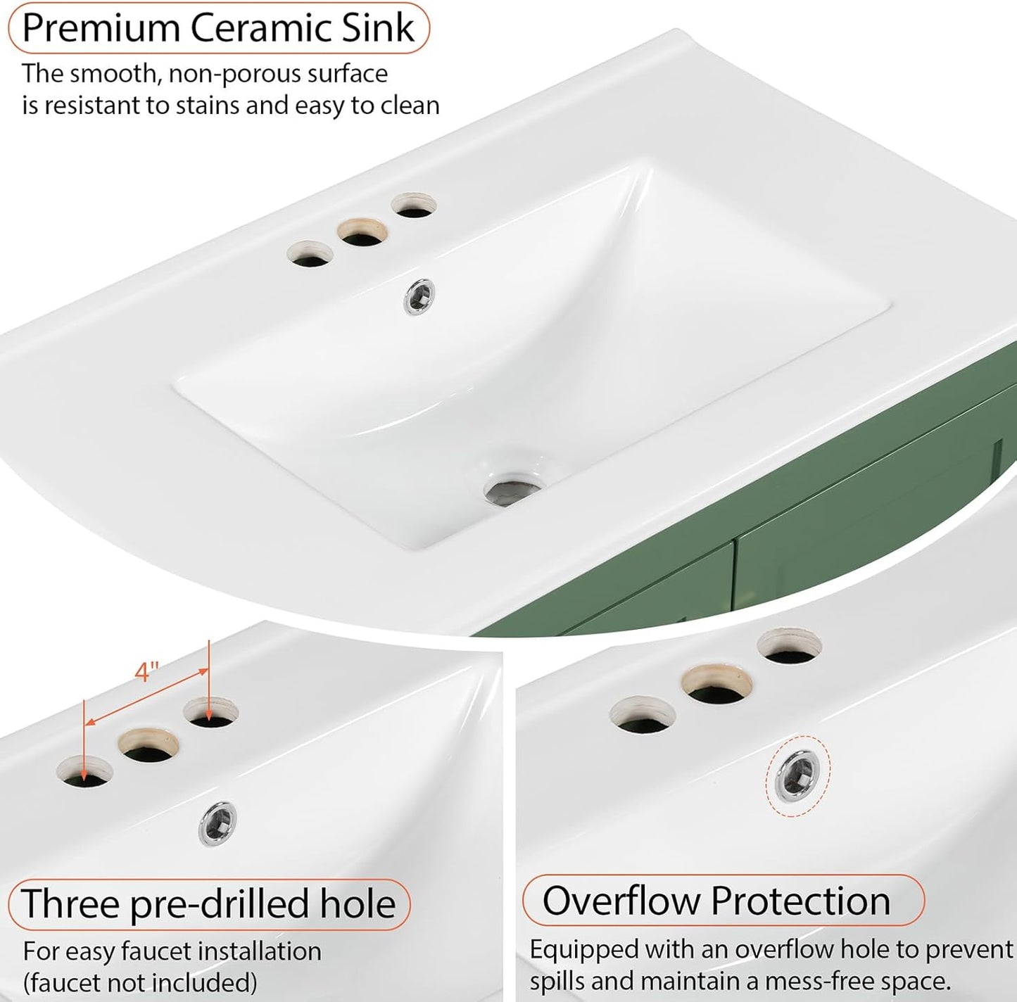 60" Bathroom Vanity Set with Double Vanities, Double Ceramic Sinks, Storage Shelf, Soft Closing Doors, Divided Drawers (Mirror not Included), Large Bathroom Vanity Sink Set (Green)