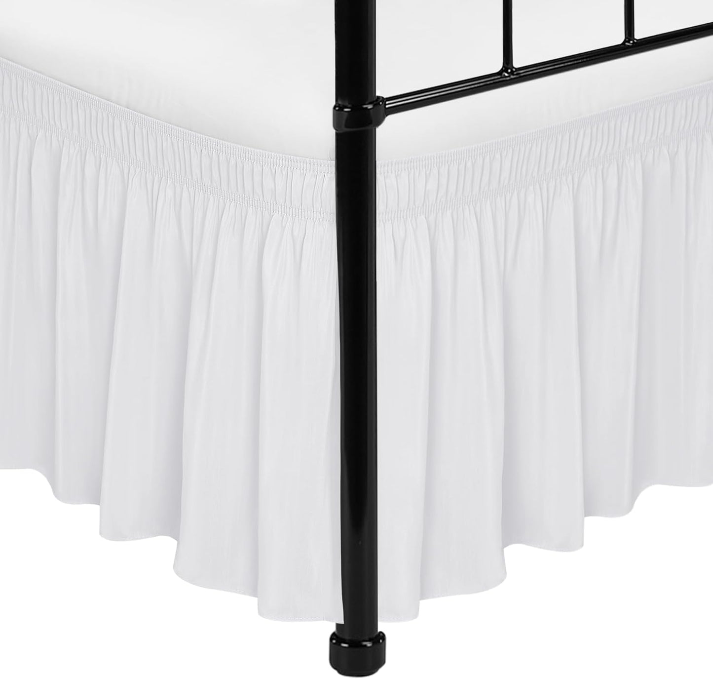 Biscaynebay Wrap Around Bed Skirts with Split Corners for Twin/Twin XL Beds 15" Drop, White Adjustable Elastic Dust Ruffles Easy Fit Wrinkle Resistant Silky Luxurious Fabric Machine Washable