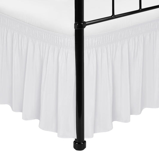 Biscaynebay Wrap Around Bed Skirts with Split Corners for Twin/Twin XL Beds 15" Drop, White Adjustable Elastic Dust Ruffles Easy Fit Wrinkle Resistant Silky Luxurious Fabric Machine Washable