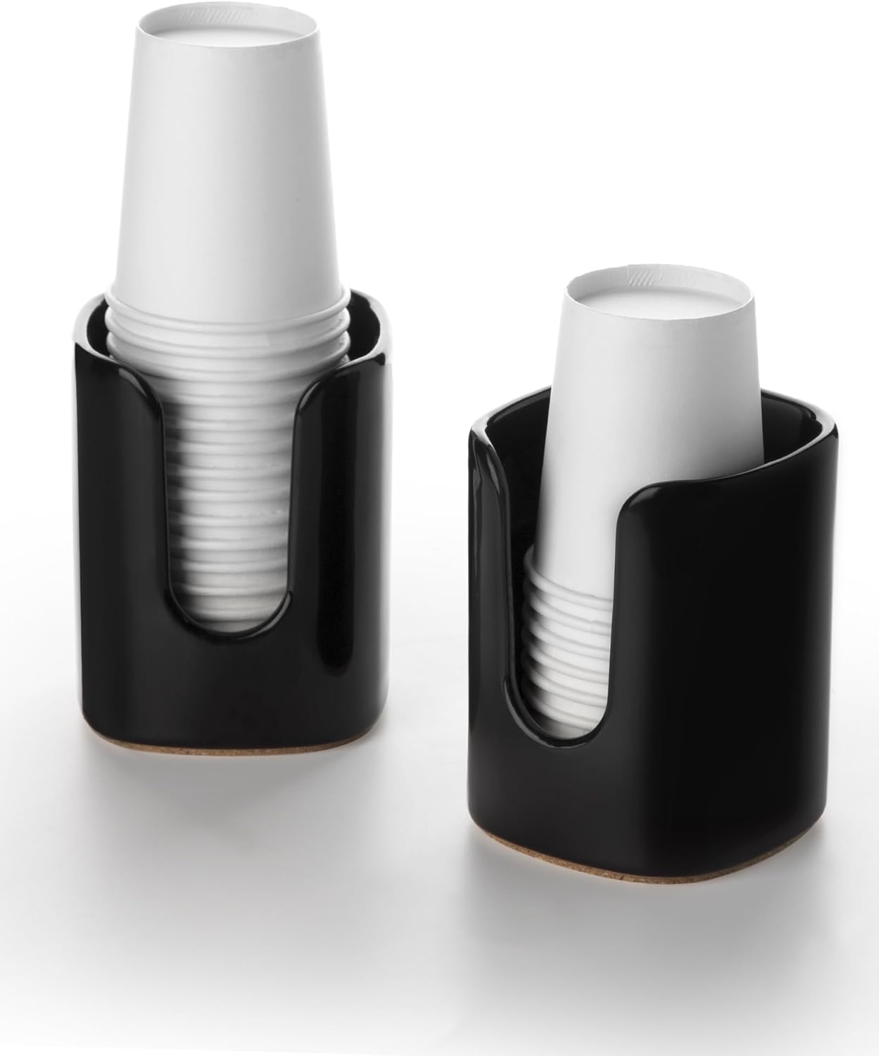 5 oz Square Ceramic Bathroom Cup Dispenser for Kids and Pregnancy - Disposable Paper Cup Holder for Mouthwash Cups on Bathroom Vanity Countertop (2 Pack, Black)