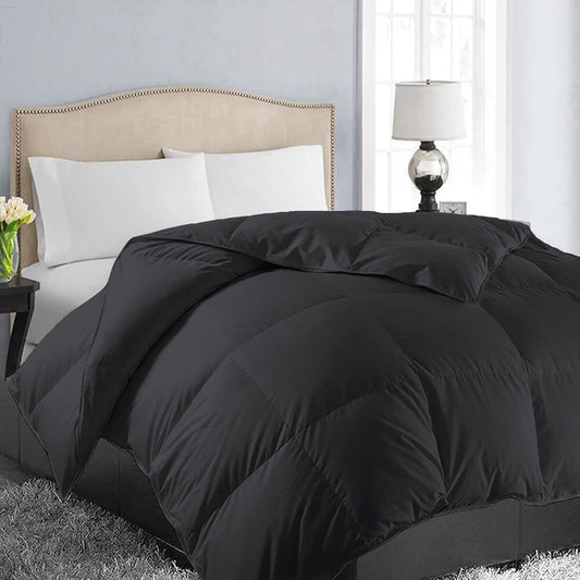 EASELAND Queen Size Down Alternative Comforter - Quilted Duvet Insert for All Seasons, Soft Lightweight with Corner Tabs, Summer Winter Warm Bedding, Black 88×88 Inches