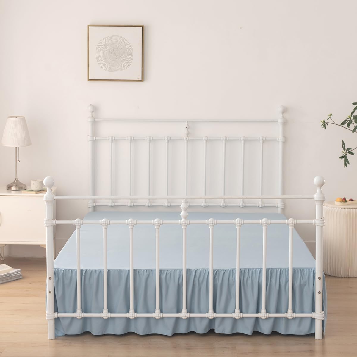 Bed Skirt Queen Size Ruffled Bed Skirt with Split Corners, 14 Inch Drop Dust Ruffle Bed Skirts with Platform, Gathered Style, 100% Microfiber, Grayish Blue