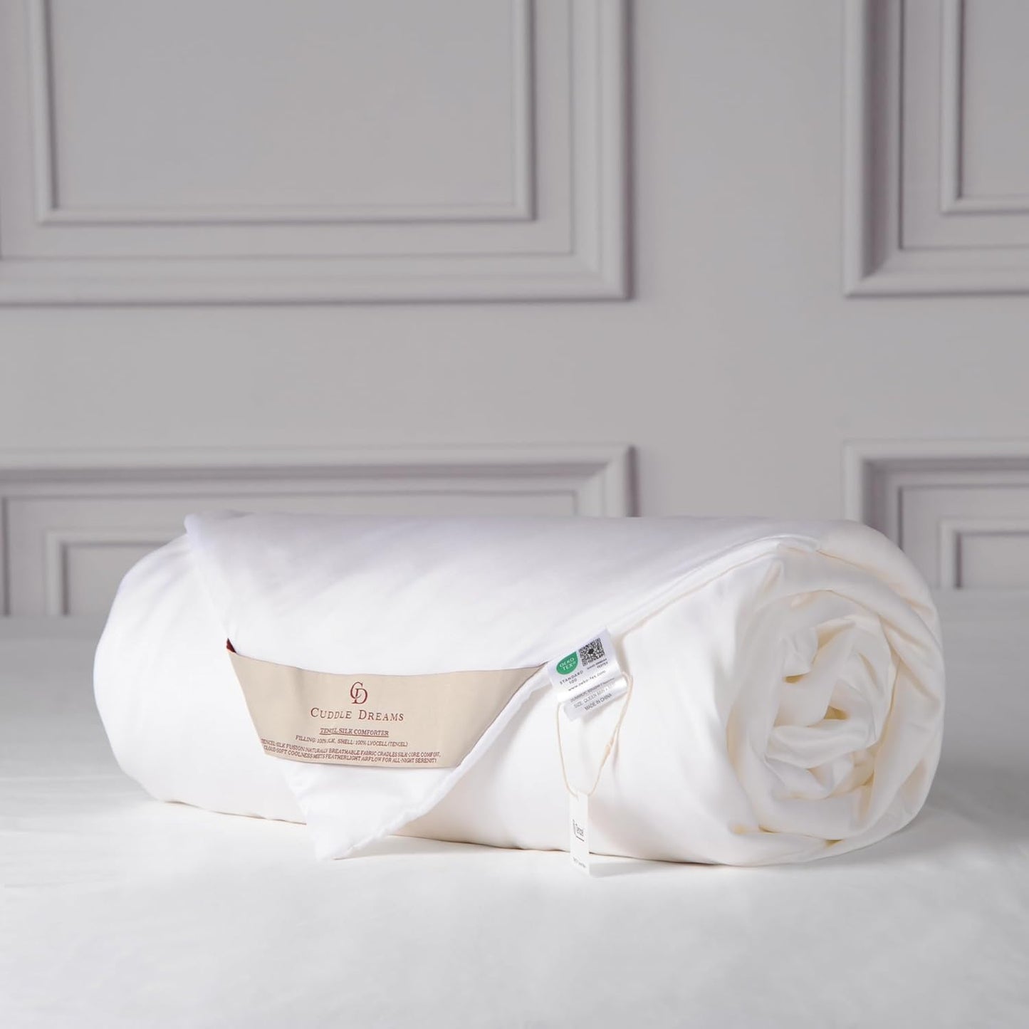 CUDDLE DREAMS Lightweight Silk Filled Comforter for Summer, Detachable Tencel Duvet Cover for Easy Care, Naturally Breathable (White, Queen)