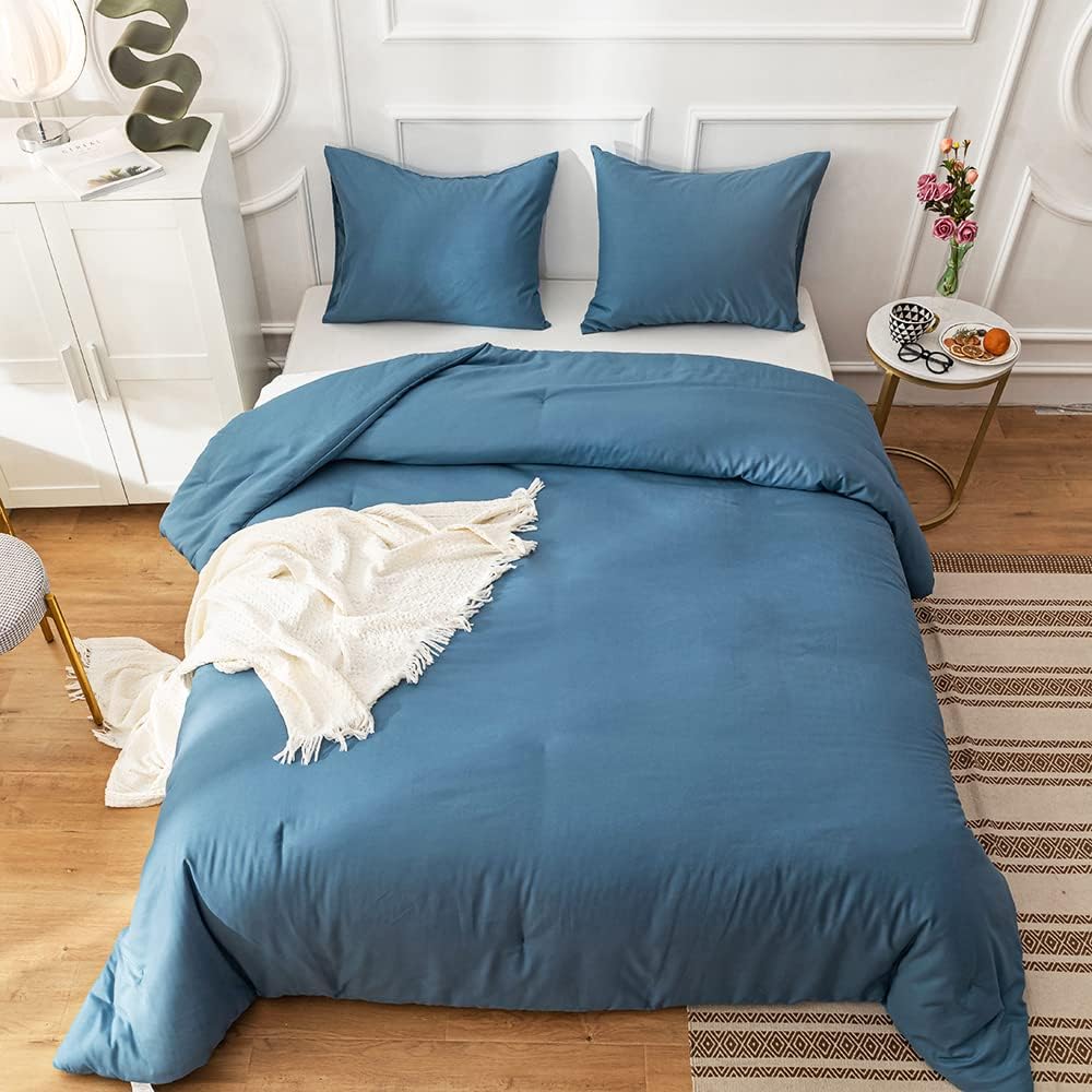 Cottonight Blue Comforter Sets California King Lake Blue Bedding Set Women Men Blanket Quilts Breathable Soft Solid Cal King Bedding Comforter Sets