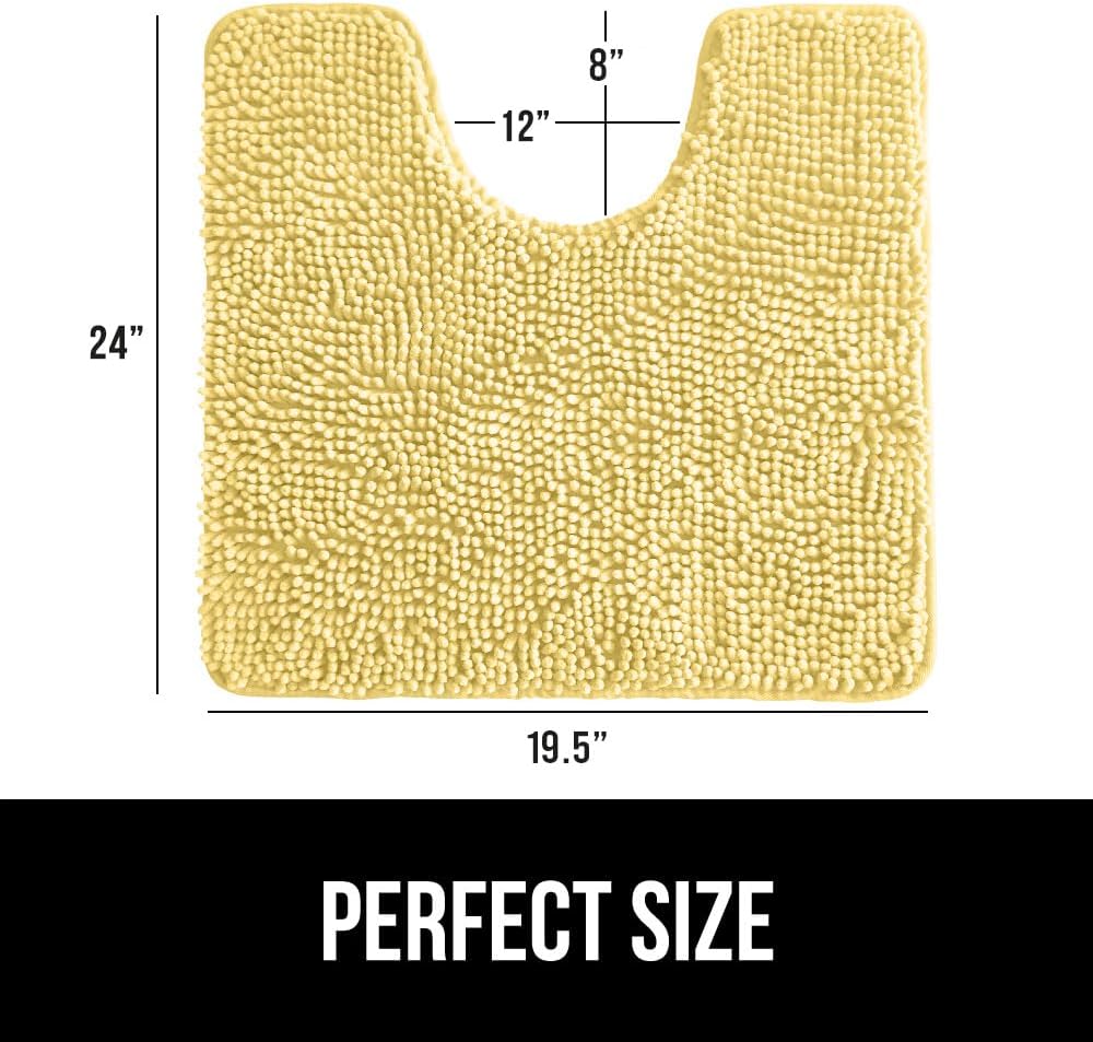 GORILLA GRIP Plush Absorbent Shaggy Chenille Bath Rug Mat for Oval Toilet Base with Rubber Backing, Machine Washable Rugs, Soft Microfiber Contour Mats for Toilets, Bathroom Decor, Yellow