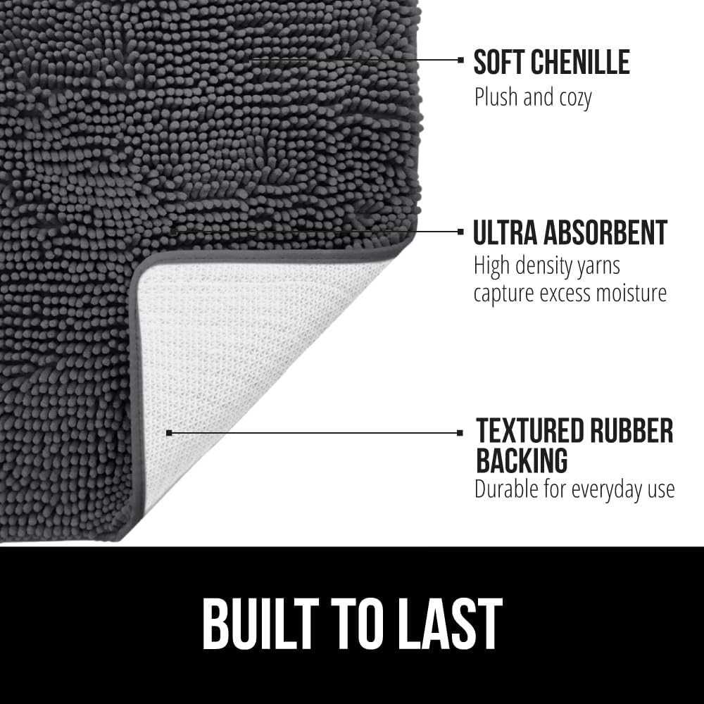 GORILLA GRIP Plush Absorbent Shaggy Chenille Bath Rug Mat for Oval Toilet Base with Rubber Backing, Machine Washable Rugs, Soft Microfiber Contour Mats for Toilets, Bathroom Decor, Charcoal