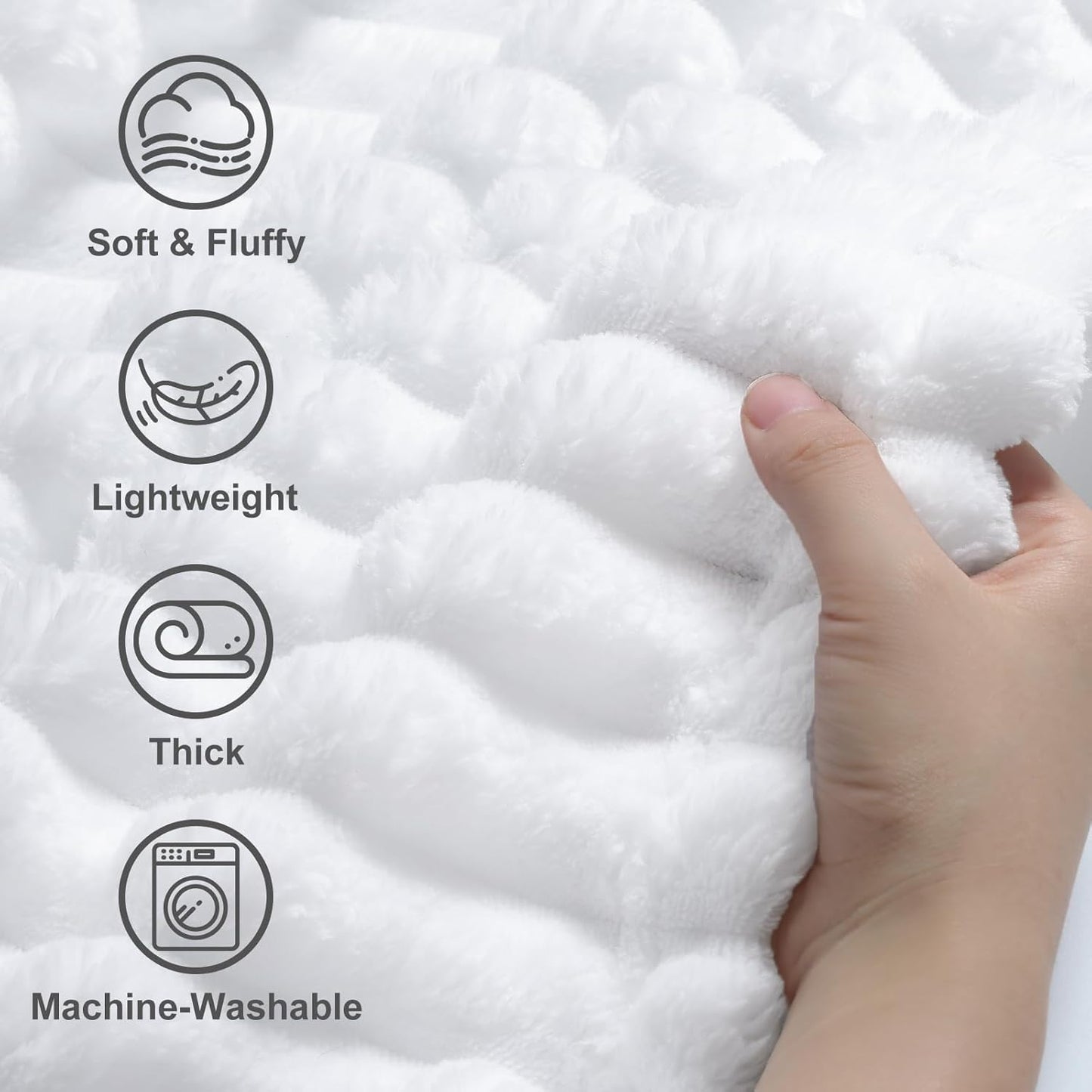decorUhome Christmas Soft Fleece White Throw Blanket for Couch, Cozy Fluffy Plush Flannel Striped Blanket for Sofa Bed, Lightweight Decorative Ribbed Fuzzy Blanket for Woman, 50x60 Inches