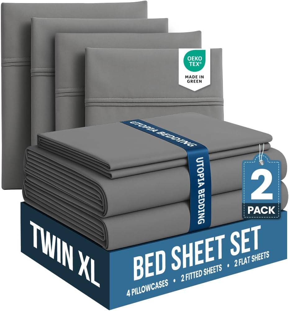 Utopia Bedding Twin XL Bed Sheets Set - Pack of 2 Sheet Sets - Perfect for Spa, Hotel, & Guest Bedroom - Brushed Microfiber - Shrinkage and Fade Resistant - Easy Care (Grey)