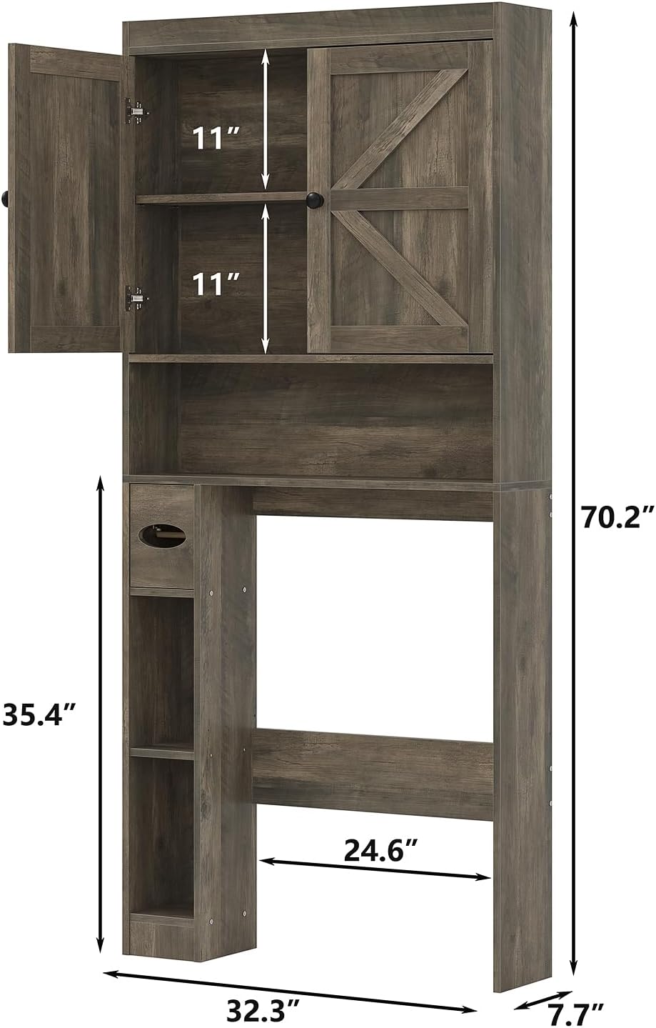 Furniouse Over The Toilet Storage Cabinet 32.3''W Wood Bathroom Storage Cabinet with Doors & Adjustable Shelves Free Standing Toilet Shelf, Gray