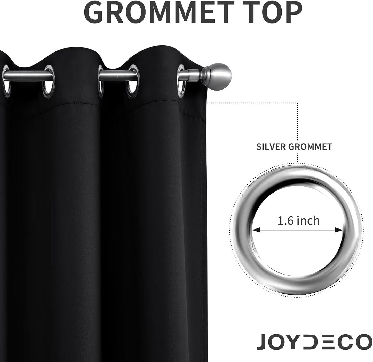 Joydeco Black Custom Solid Single Blackout Curtain for Bedroom and Living Room, Grommet Thermal Insulated Room Darkening Curtain 1 Panel (Custom Size,Black)