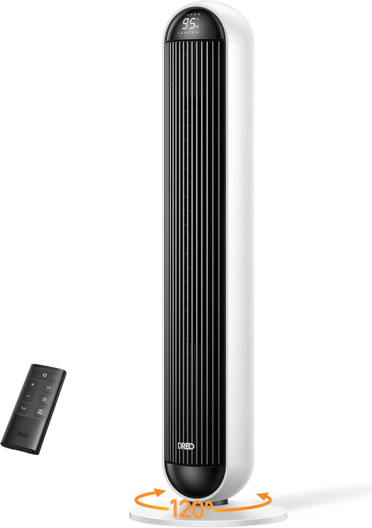 Dreo Tower Fan and Heater Combo, 29.2ft/s Standing Fans for Bedroom, 17 Levels, 6 Modes, 120° Oscillation, 42 Inch, 12H Timer, 25dB Quiet, with Remote, for Office, Large Room, White