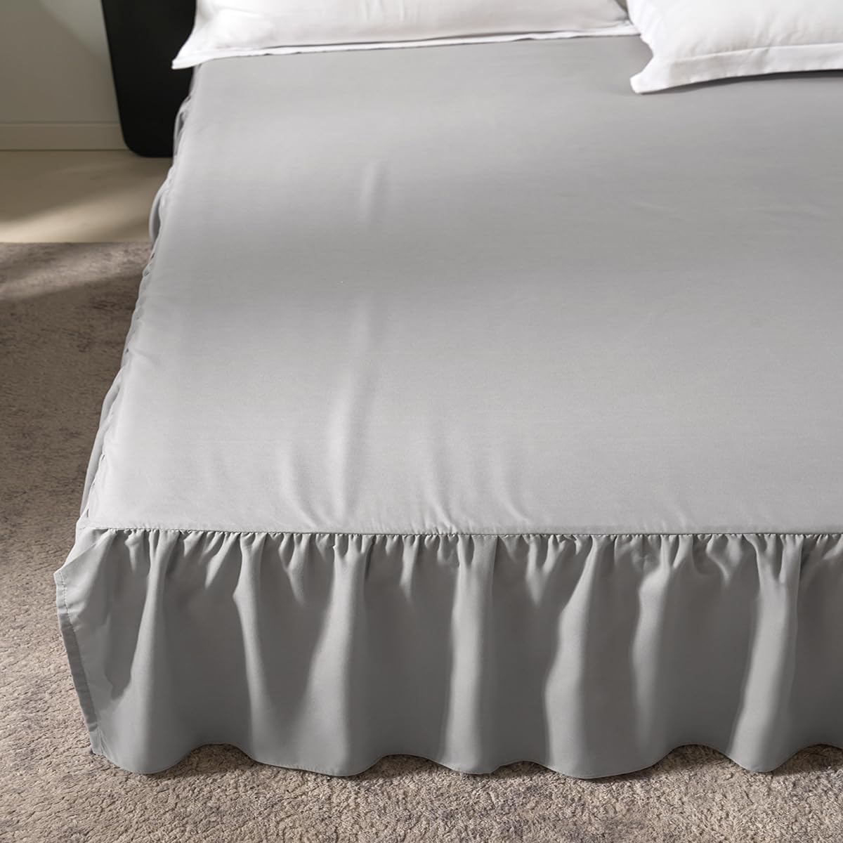 Light Grey Bed Skirt Twin Size Ruffled Bed Skirt with Split Corners, Twin Bed Skirt 18 Inch Drop,Twin Size Bed Skirt Light Grey for Ruffled Bed Skirt with Split Corners, Bed Skirt Twin Size