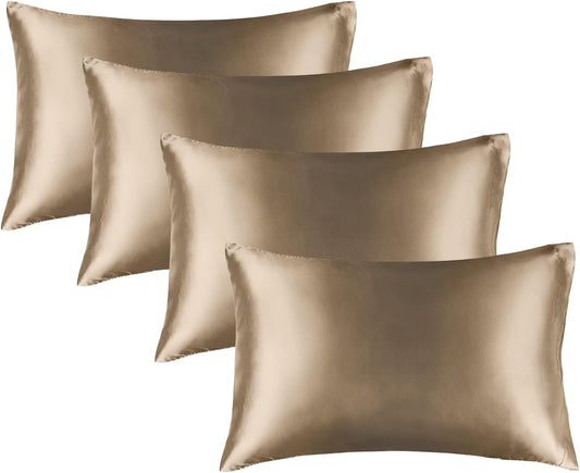 BEDELITE Satin Pillowcase for Hair and Skin, Super Soft Similar to Silk Pillow Cases 4 Pack with Envelope Closure, Cooling Pillowcases for Women Men (20"x36" King Size, Tawny Brown)