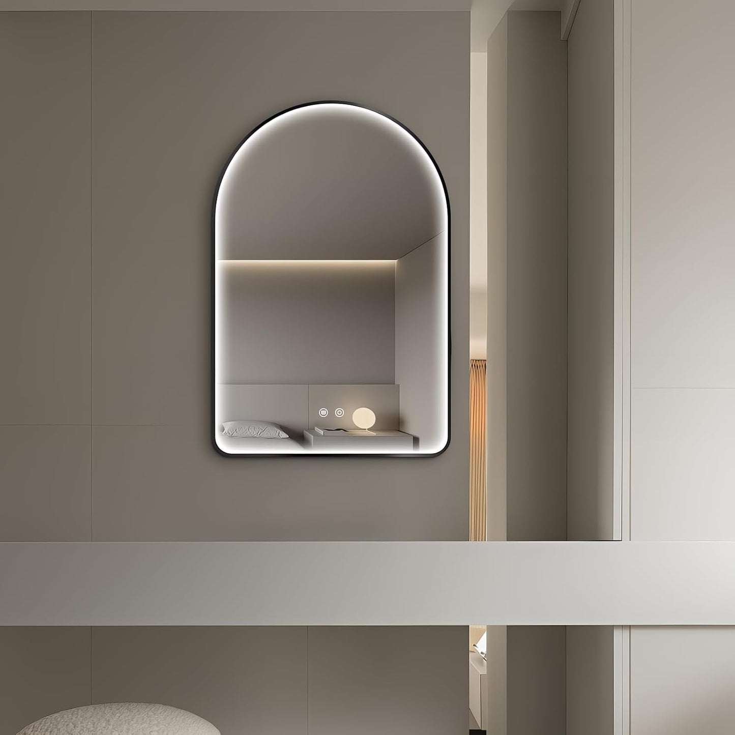 Niccy Arched LED Bathroom Mirror, 36"x24" Black Framed Arch Wall Lighted Mirrors, Arching Frontlit Vanity-Mirror with Memory Function for Bathroom Bedroom, Defogger and 3 Color, Explosion-Proof