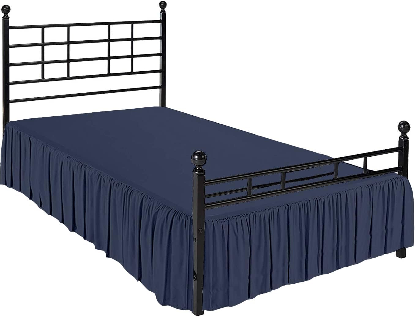 Ruffled Bed Skirt with Split Corners, Navy Blue, Queen 14 Inch Drop Bedskirt, Hotel Quality Brushed Microfiber Wrinkle Free Dust Ruffle Bed Skirt Queen Size