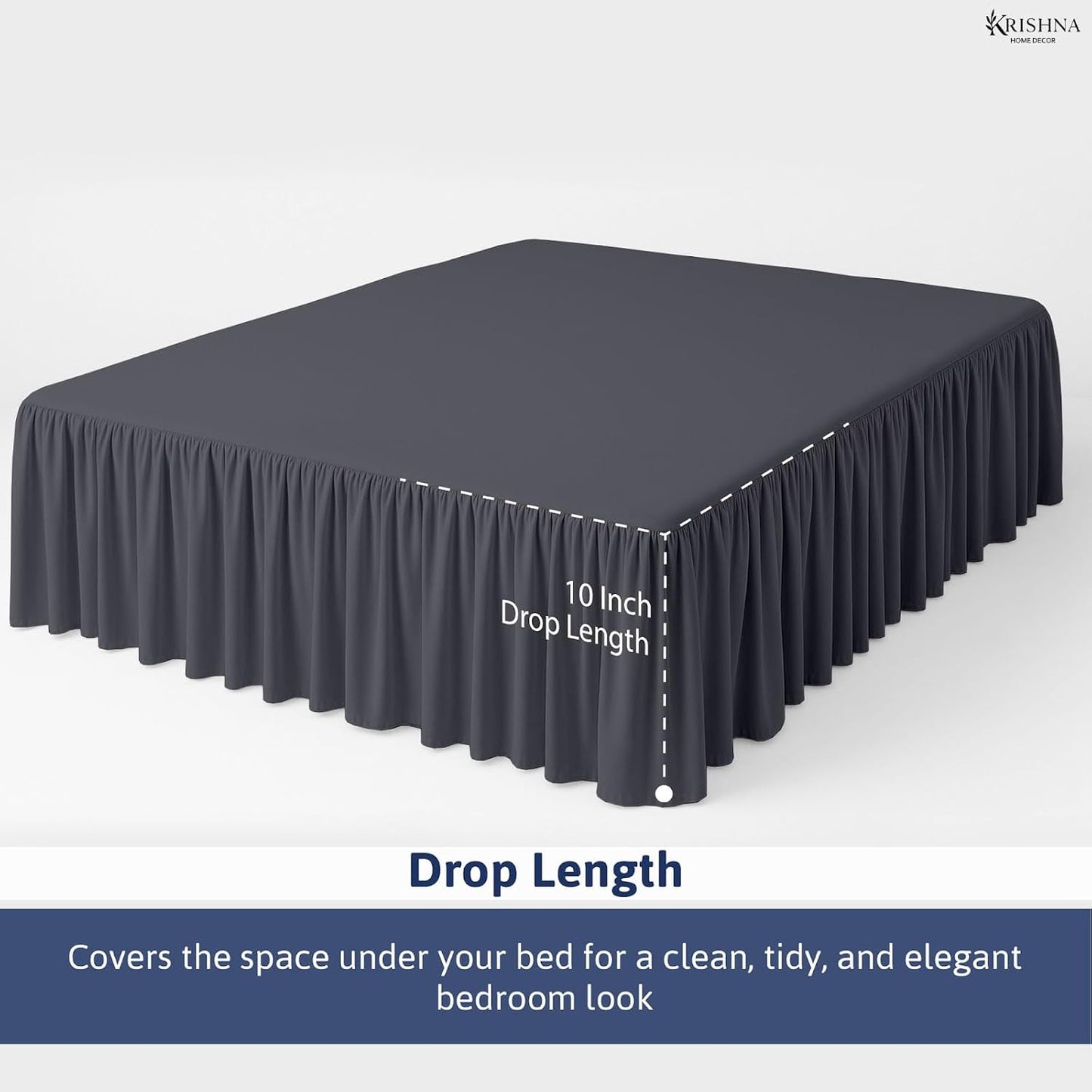 KRISHNA Ruffled Bed Skirt with Split Corners Twin, 100% Microfiber Hotel Quality, 10 Inch Drop Dust Ruffle Gathered Bedskirt with Platform, 39" x 75", Dark Grey