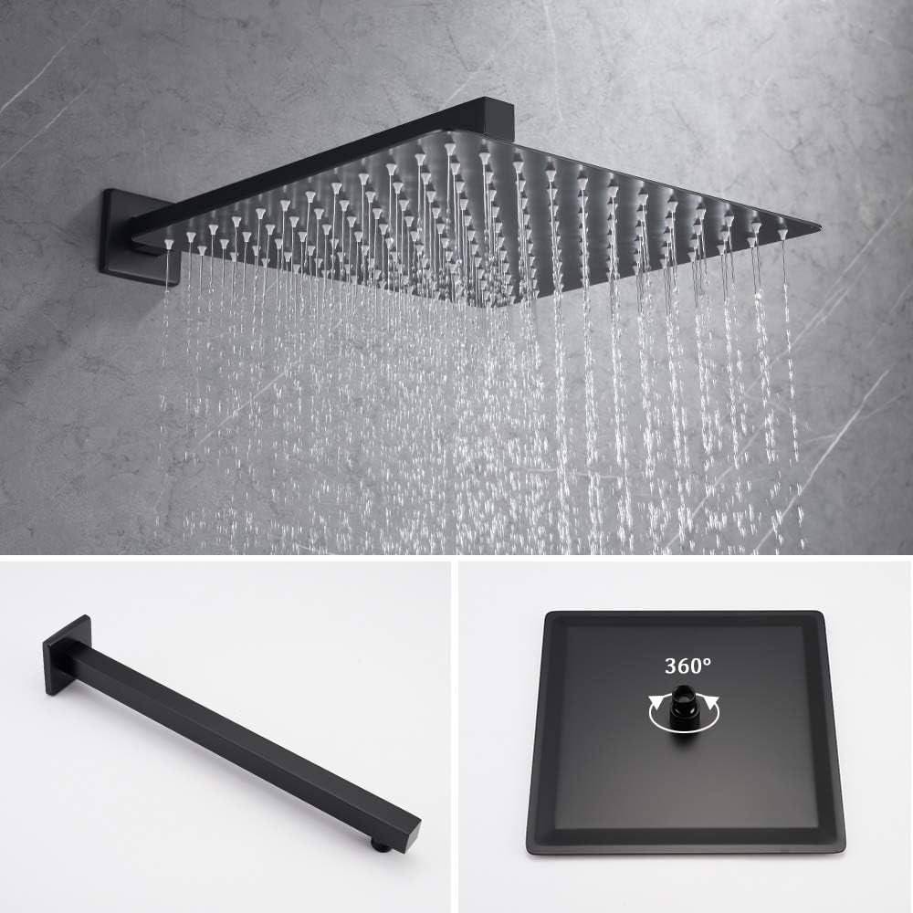 Iriber Matte Black Shower Set with 10 Inch High Pressure Rain Shower Head and Handheld and Shower Faucet Mixer Valve Modern Shower System Including Pressure Balance Valve Shower Trim Kit for Bathroom