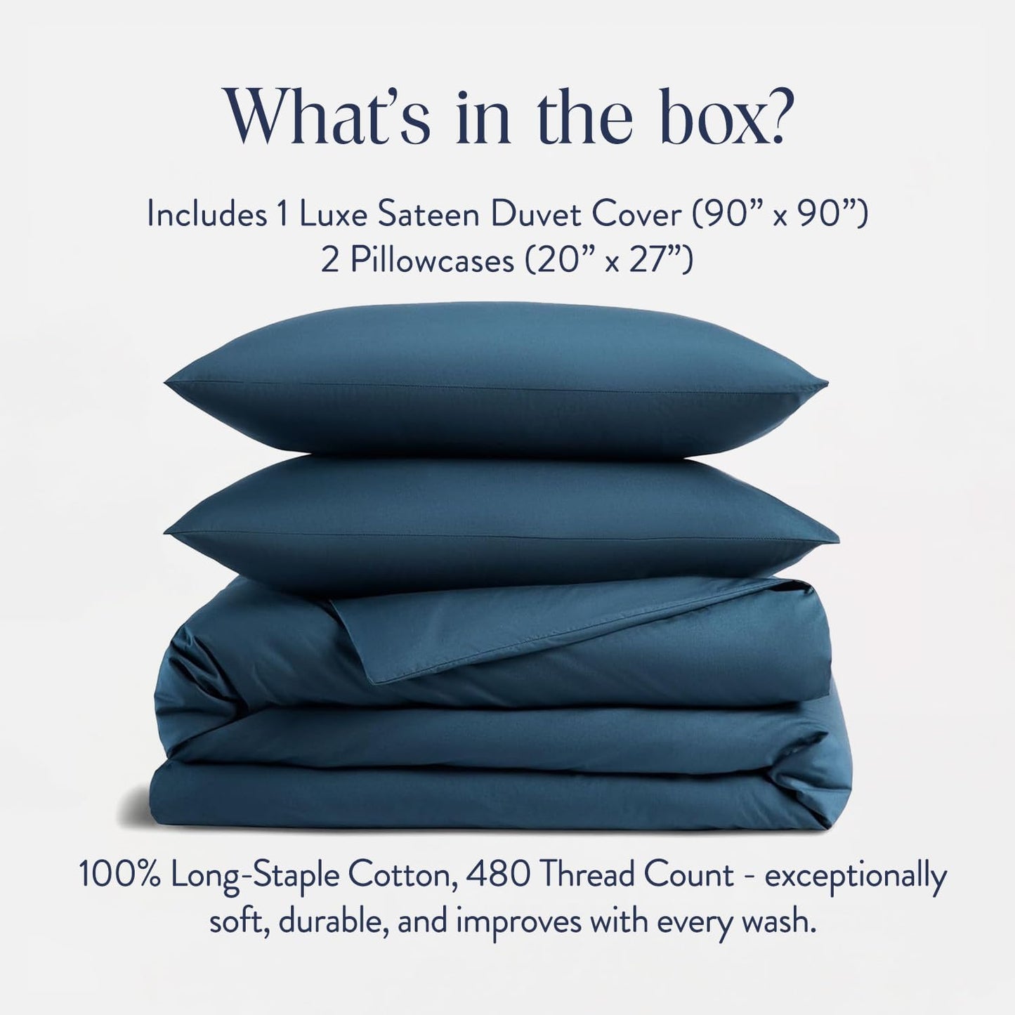 Brooklinen Luxury Sateen Duvet Cover Set - 100% Cotton, Full/Queen Size in Abyss Blue - Includes 1 Duvet Cover and 2 Standard Pillowcases - Best Full/Queen Duvet Covers