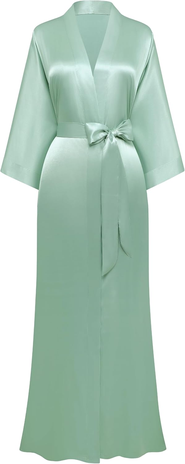 PRODESIGN Satin Kimono Robe Women Long Silky Kimono Bathrobe Sleepwear Wedding Bridesmaid Robe