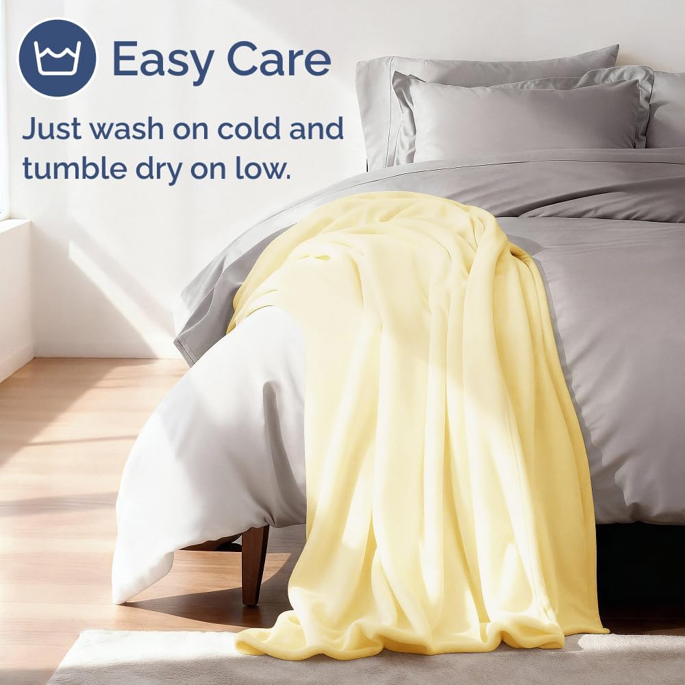 Ultra Soft Fleece Blanket Queen Size - Flannel Fleece Luxury Queen Blanket - Lightweight for Couch Bed Chair - Thick, Warm & Breathable - All Season Cozy Fuzzy, Anti-Static Microplush Bedding, Yellow